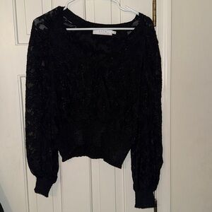 ASTR Black Textured Long Sleeve Blouse